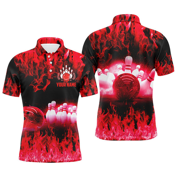 Red flame Mens polo bowling shirts, Personalized men's bowling jerseys, bowling team jerseys NQS6366