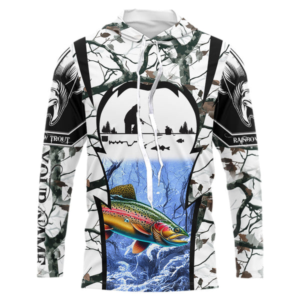 Rainbow trout Ice fishing winter camo Custom Long Sleeve fishing shirts for men, women NQS2490