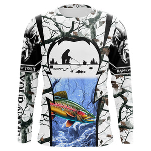 Rainbow trout Ice fishing winter camo Custom Long Sleeve fishing shirts for men, women NQS2490