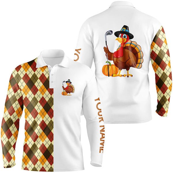 Thanksgiving argyle plaid pattern custom Mens golf polo shirt, Turkey Bird golf tops for men Golf Gift NQS6850
