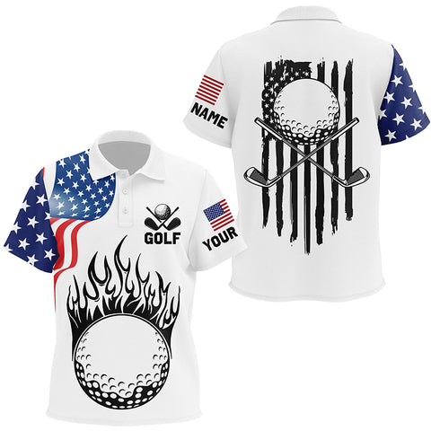 Kid golf polos shirts custom American flag golf ball fire patriot golf tops, golf attire for Kid NQS7287
