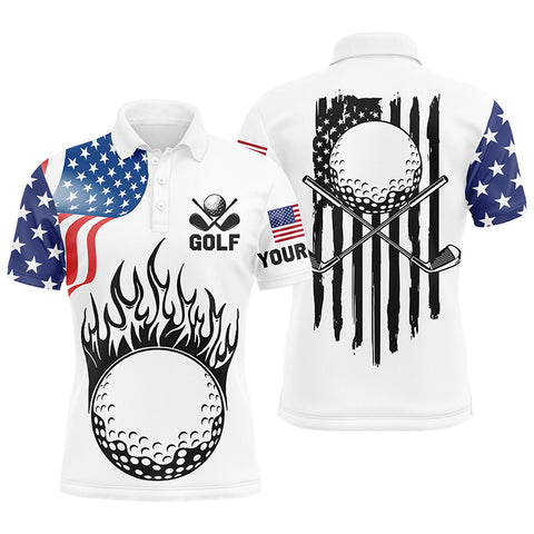 Mens golf polo shirts custom American flag golf ball fire patriot golf tops, golf attire for mens NQS7287