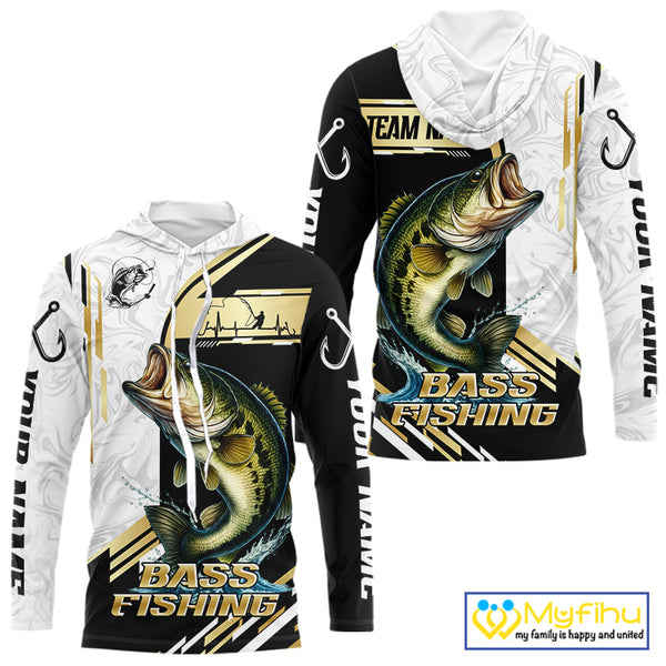 Personaized name Largemouth Bass fishing Custom sun protection Bass fishing team jerseys | Gold NQS9966