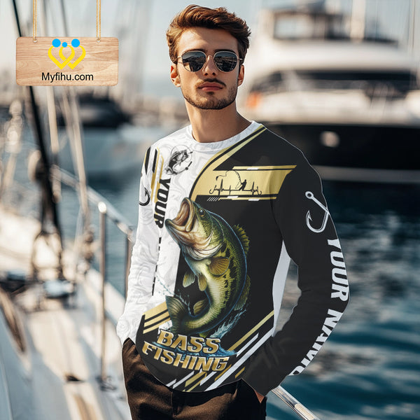 Personaized name Largemouth Bass fishing Custom sun protection Bass fishing team jerseys | Gold NQS9966