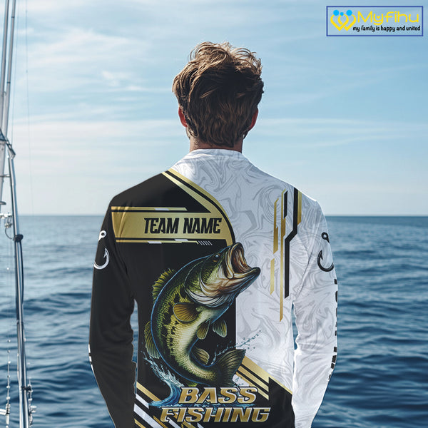Personaized name Largemouth Bass fishing Custom sun protection Bass fishing team jerseys | Gold NQS9966