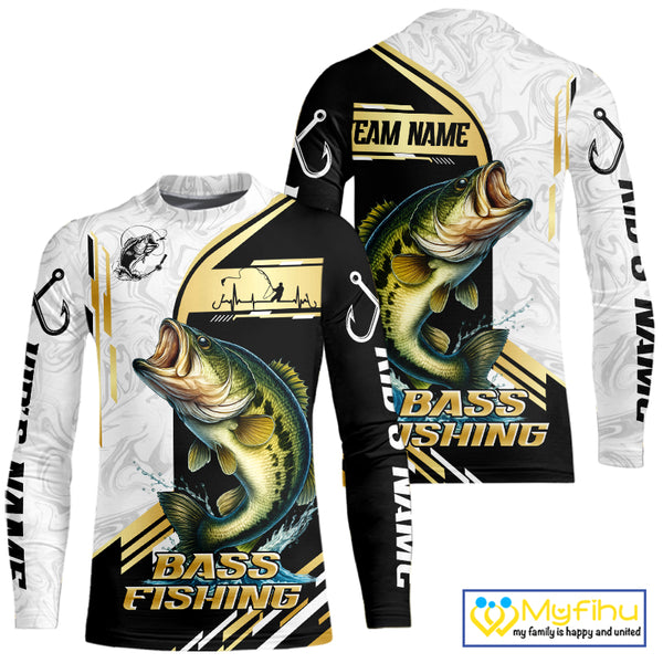 Personaized name Largemouth Bass fishing Custom sun protection Bass fishing team jerseys | Gold NQS9966