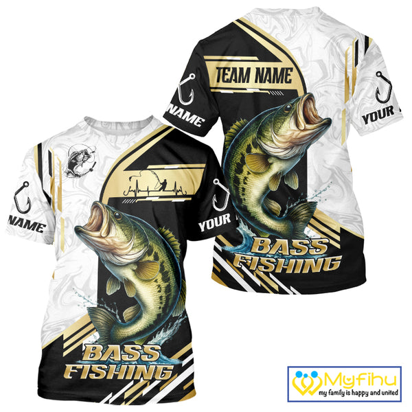 Personaized name Largemouth Bass fishing Custom sun protection Bass fishing team jerseys | Gold NQS9966