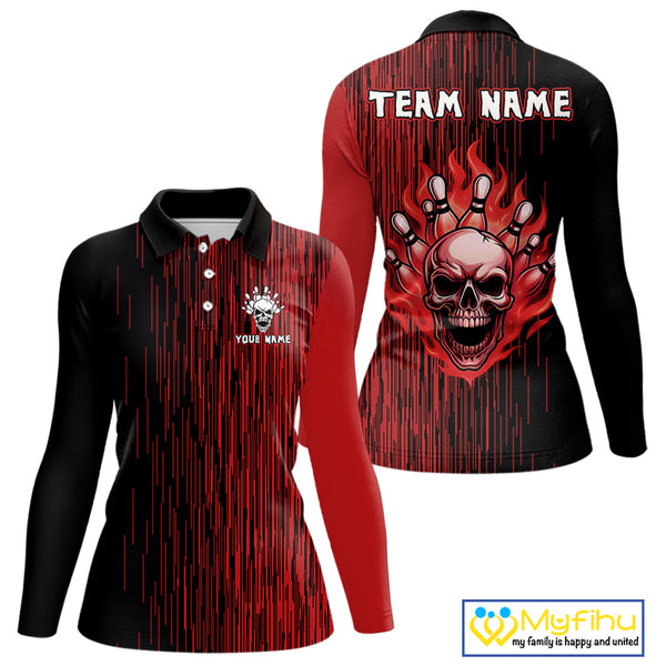 Black & Red pattern Flame Skull Bowling shirt for Women custom bowling jersey for team ladies bowler NQS10254