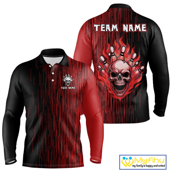 Black and Red pattern Flame Skull Bowling shirts for Men custom bowling jersey for team mens bowler NQS10254