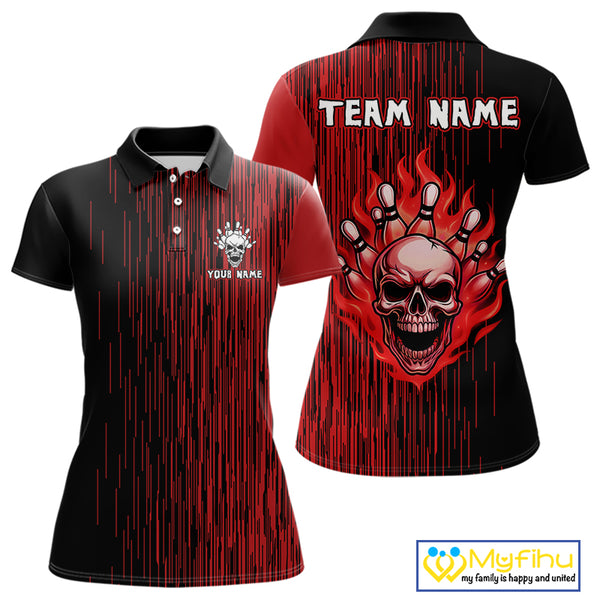 Black & Red pattern Flame Skull Bowling shirt for Women custom bowling jersey for team ladies bowler NQS10254