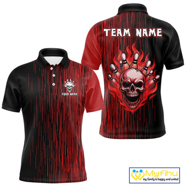 Black and Red pattern Flame Skull Bowling shirts for Men custom bowling jersey for team mens bowler NQS10254