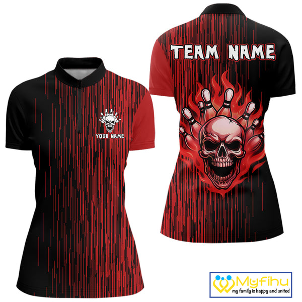Black & Red pattern Flame Skull Bowling shirt for Women custom bowling jersey for team ladies bowler NQS10254