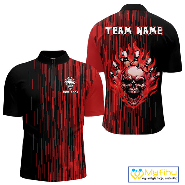 Black and Red pattern Flame Skull Bowling shirts for Men custom bowling jersey for team mens bowler NQS10254