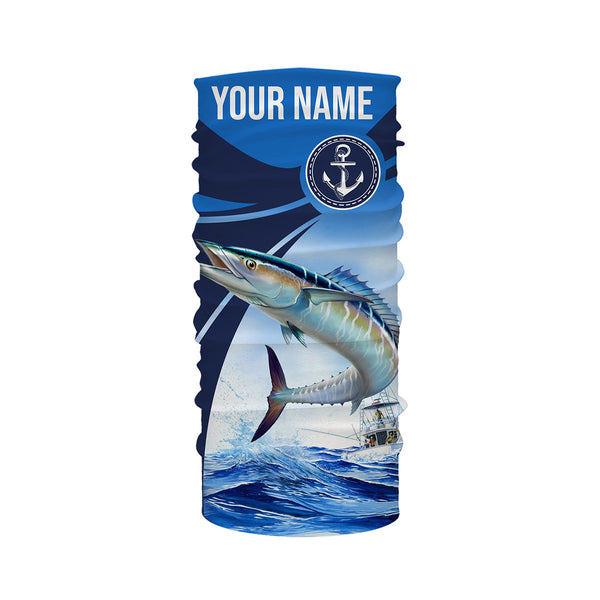 Wahoo fishing blue sea underwater ocean saltwater Custom Name performance long sleeve fishing shirt NQS3745