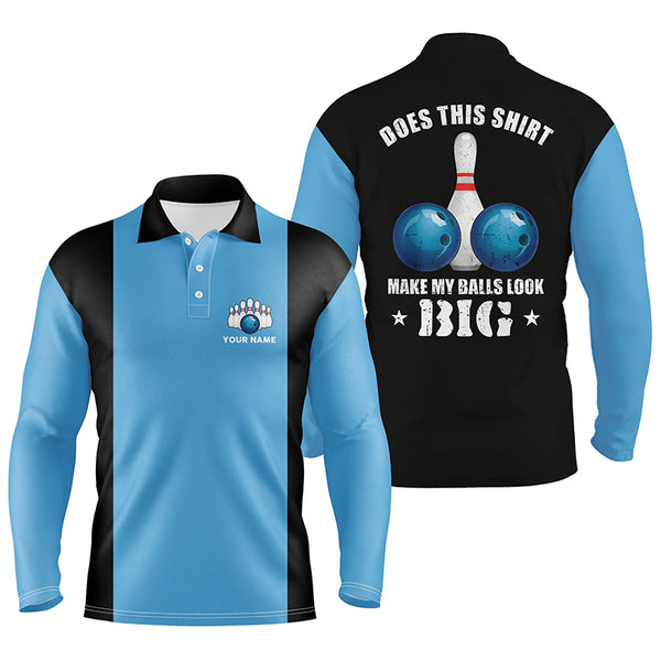 Mens polo bowling shirts Custom vintage blue and black Does this shirt make my balls look big NQS6381