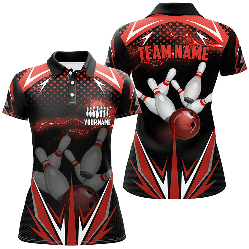 Black Women Bowling Polo Shirt Custom red lightning team Ladies Bowlers Jerseys bowling outfits NQS6588