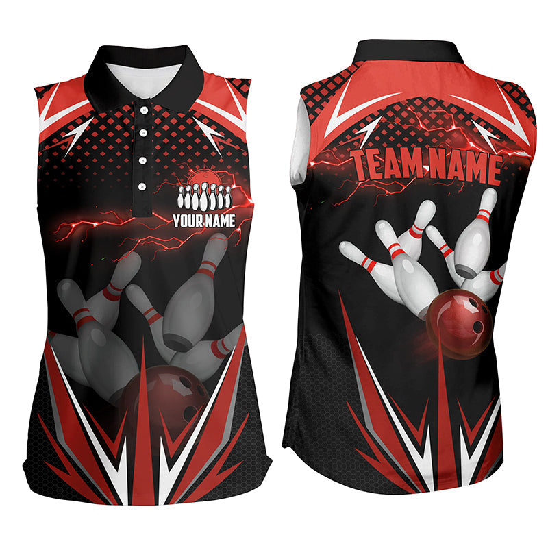 Black Women sleeveless Polo Shirt Custom red lightning team Mens Bowlers Jerseys bowling outfits NQS6588