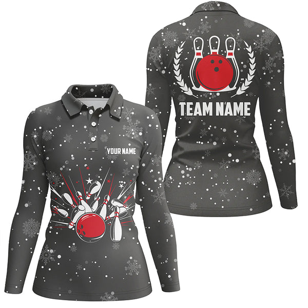 Womens Bowling Polo Shirts Custom Christmas retro bowling team Ladies Bowler Jerseys, bowling gifts NQS6592