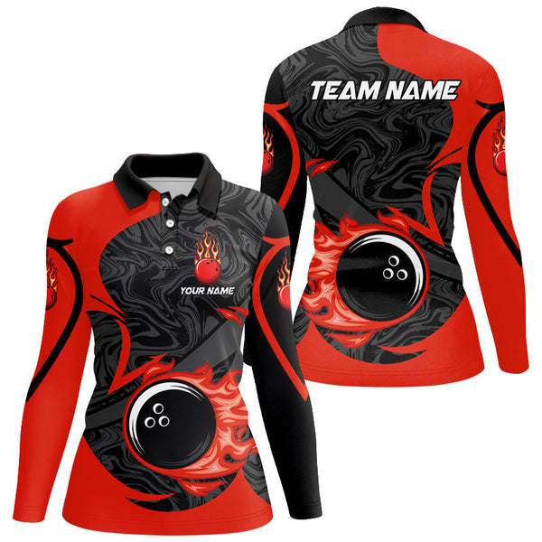 Black and Red Flame Bowling Ball Bowling Shirt for Women Custom Bowling Team League Jerseys NQS8938