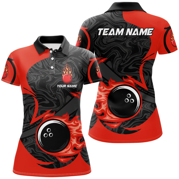 Black and Red Flame Bowling Ball Bowling Shirt for Women Custom Bowling Team League Jerseys NQS8938