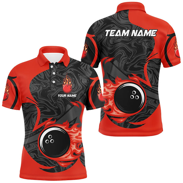 Black and Red Flame Bowling Ball Bowling Shirt for Men Custom Bowling Team League Jerseys NQS8938