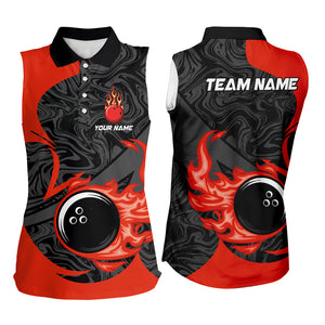 Black and Red Flame Bowling Ball Bowling Sleeveless Polo Shirt Custom Bowling Team League Jerseys NQS8938