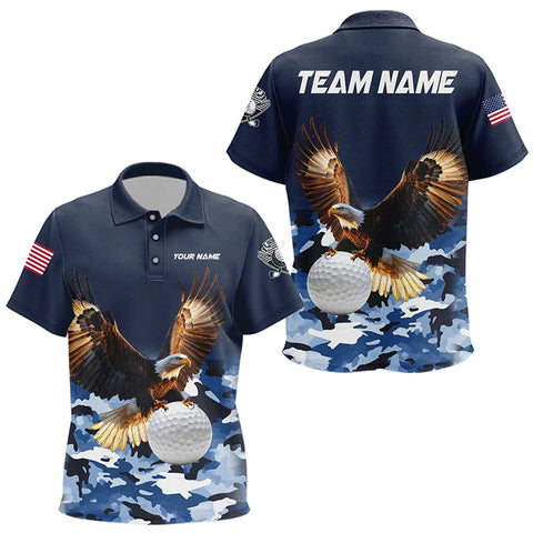 Blue Camo Eagle Golf Ball Kid Golf Polo Shirts custom patriotic golf tops for Kid golf wear NQS9171