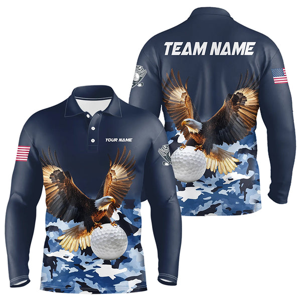 Blue Camo Eagle Golf Ball Mens Golf Polo Shirts custom patriotic golf tops for men golf wear NQS9171