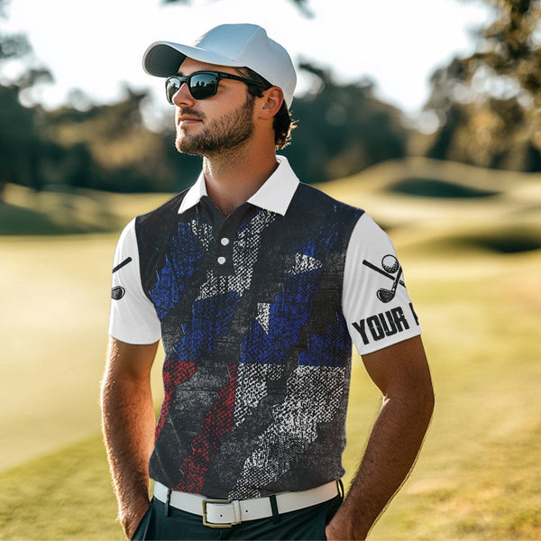 Black and White Grunge Texas Flag Men golf polo shirts custom Patriotic golf apparel for men NQS9377