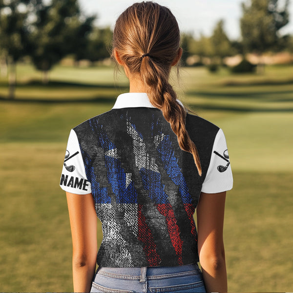 Black and White Grunge Texas Flag Women golf polo shirts custom Patriotic golf apparel for women NQS9377