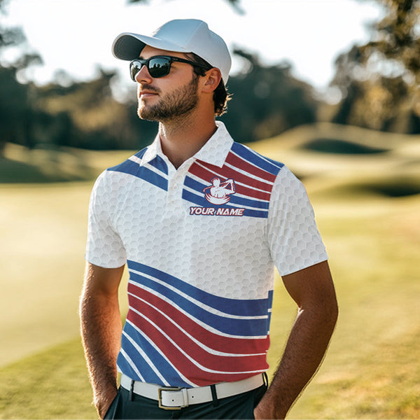 Red, White and Blue Pattern Men golf polo shirts custom Patriotic golf wear for mens NQS9381
