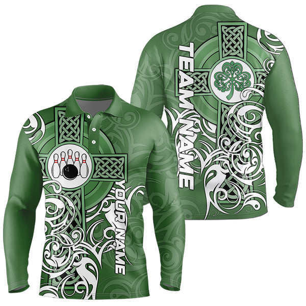 Green Irish Tribal Cross St Patrick's Day Mens bowling shirts Custom Lucky Bowling Team Jerseys NQS9382