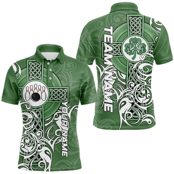 Green Irish Tribal Cross St Patrick's Day Mens bowling shirts Custom Lucky Bowling Team Jerseys NQS9382