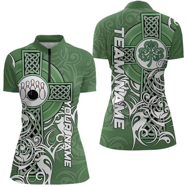 Green Irish Tribal Cross St Patrick's Day Women bowling shirts Custom Lucky Bowling Team Jerseys NQS9382