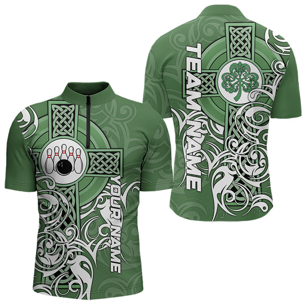 Green Irish Tribal Cross St Patrick's Day Mens bowling shirts Custom Lucky Bowling Team Jerseys NQS9382