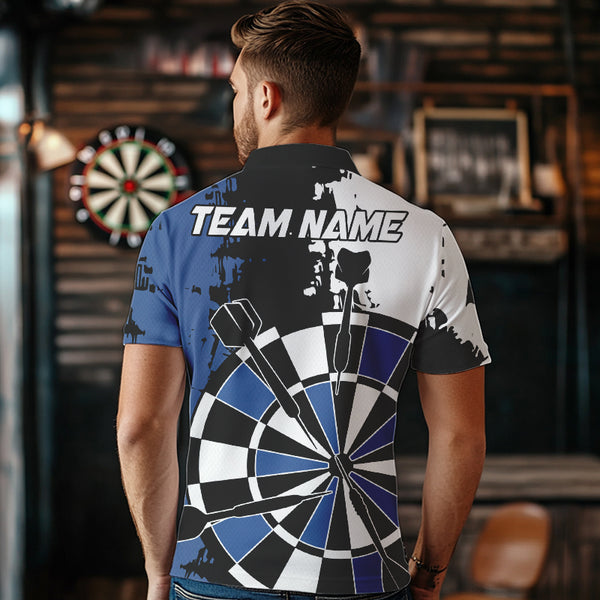Personalized Black, Blue and White Grunge Darts Shirts For Men Custom Retro Team Darts Jersey NQS9525