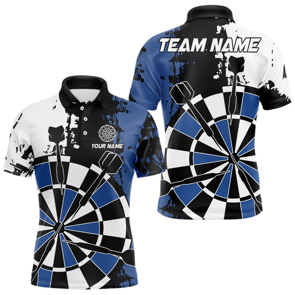 Personalized Black, Blue and White Grunge Darts Shirts For Men Custom Retro Team Darts Jersey NQS9525