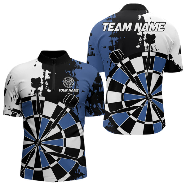 Personalized Black, Blue and White Grunge Darts Shirts For Men Custom Retro Team Darts Jersey NQS9525