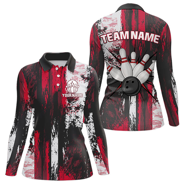 Personalized Bowling Polo, Quarter Zip Shirts For Women Custom Bowling Team League Jersey NQS9526