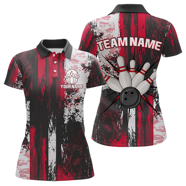 Personalized Bowling Polo, Quarter Zip Shirts For Women Custom Bowling Team League Jersey NQS9526