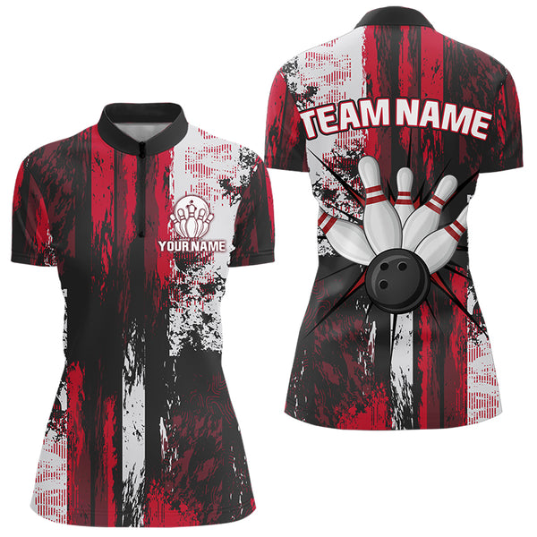 Personalized Bowling Polo, Quarter Zip Shirts For Women Custom Bowling Team League Jersey NQS9526