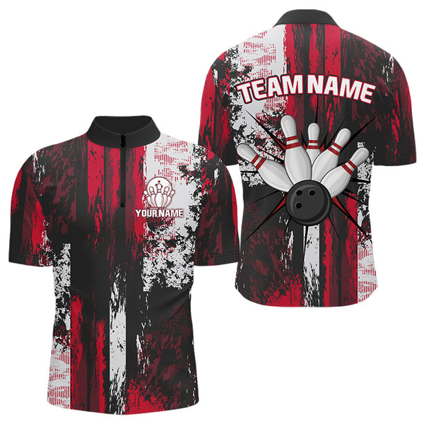 Personalized Bowling Polo, Quarter Zip Shirts For Mens Custom Bowling Team League Jersey NQS9526