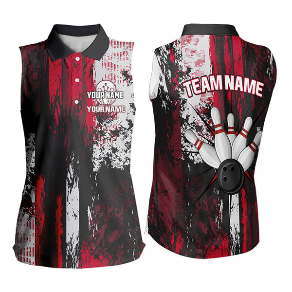 Personalized Bowling Sleeveless Polo Shirt Custom Bowling Team League Jersey NQS9526