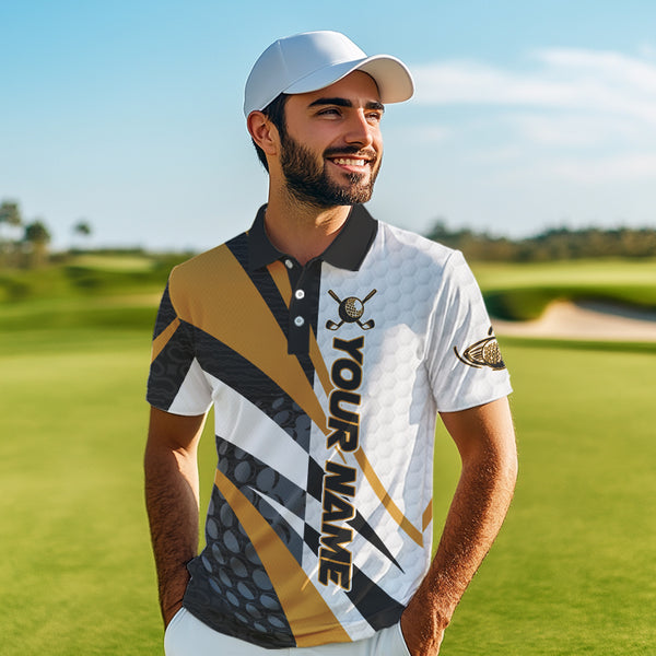 Black and White Men golf polo shirts Customize name golf attire for team | Yellow NQS9528