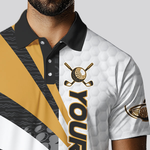 Black and White Men golf polo shirts Customize name golf attire for team | Yellow NQS9528