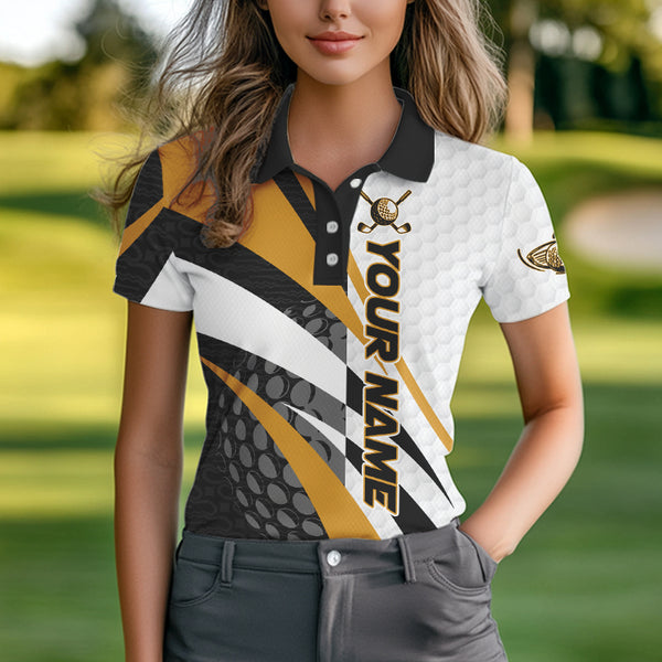 Black and White Women golf polo shirts Customize name golf attire for team | Yellow NQS9528