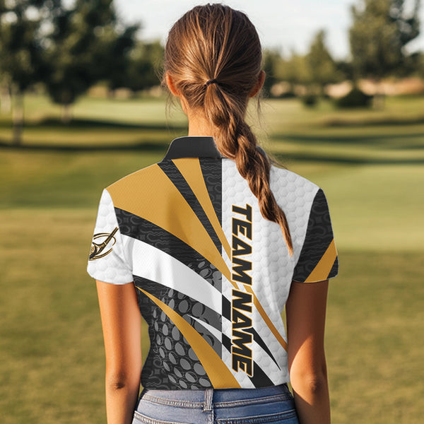 Black and White Women golf polo shirts Customize name golf attire for team | Yellow NQS9528