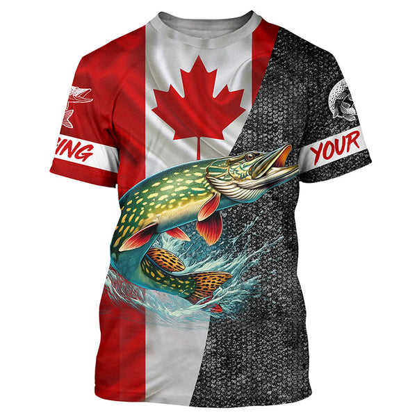 Canadian Flag Northern pike Fishing Custom long sleeve performance Fishing Shirt, pike Fishing jerseys NQS4927