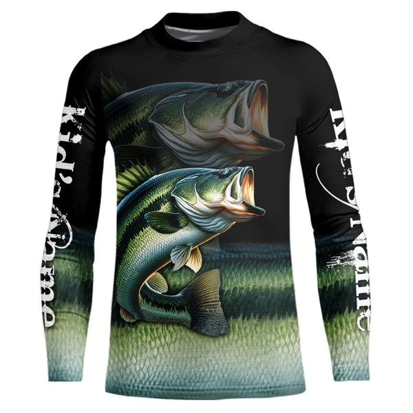 Largemouth Bass fishing green scales Custom sun protection Bass fishing jerseys, custom fishing gifts NQS9686