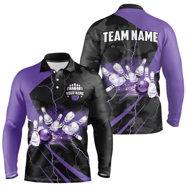 Black Camo Purple Lightning Thunder Bowling Shirts For Men Custom Bowling Team League Jerseys NQS9689